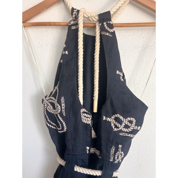 Alemais Sea Queen Scalloped Linen Playsuit Navy Nautical Halter AU 4 US 0 - Picture 11 of 14